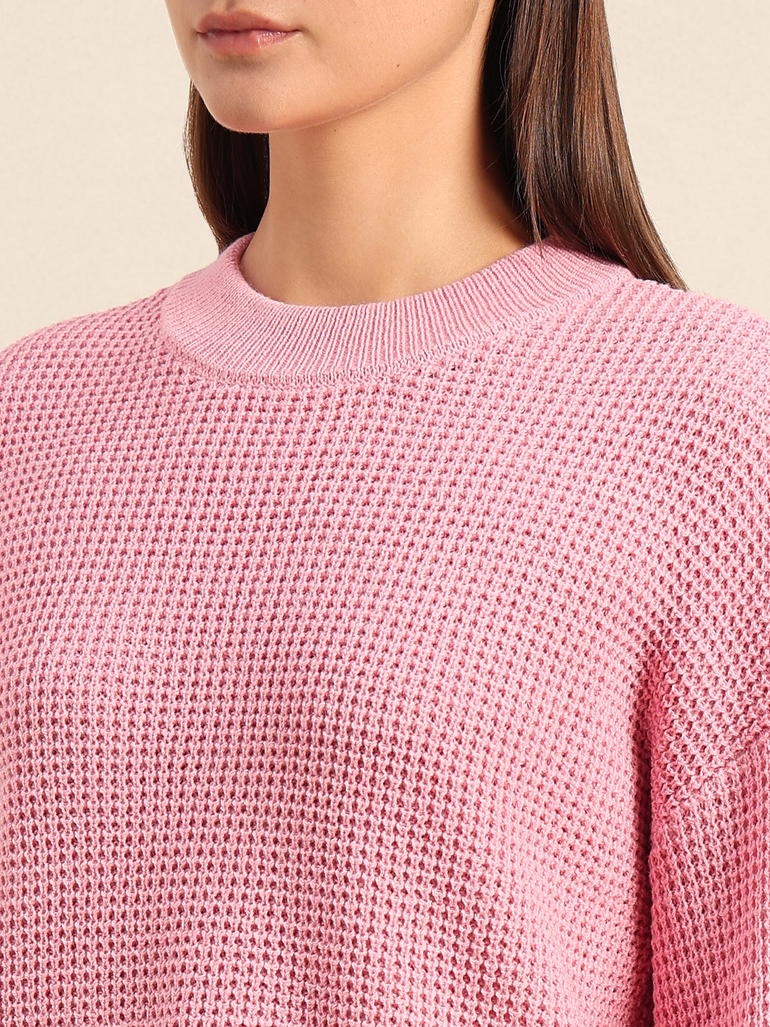 O-Neck Waffle Knit Sweater