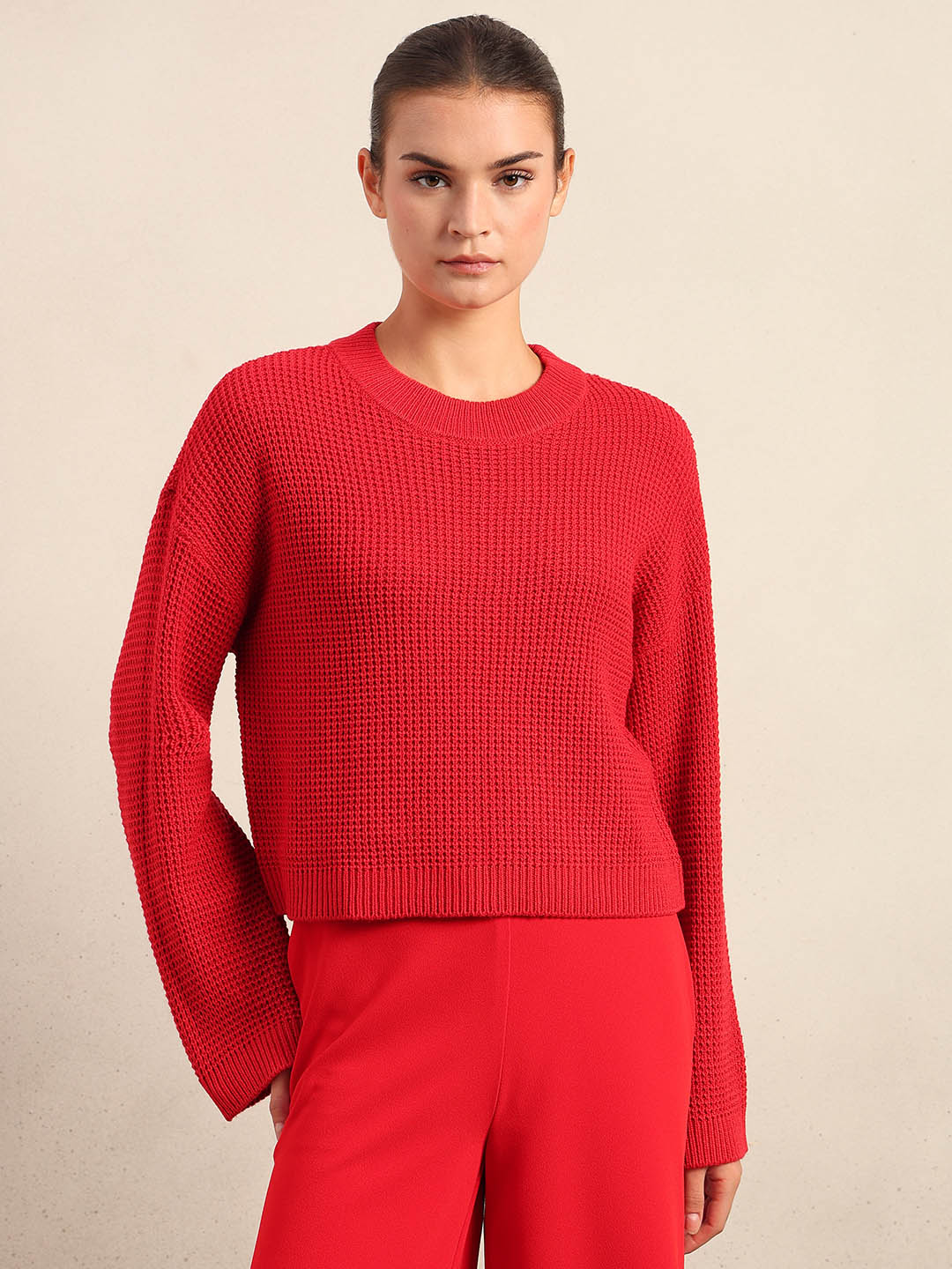 Bright Red Cropped Pullover