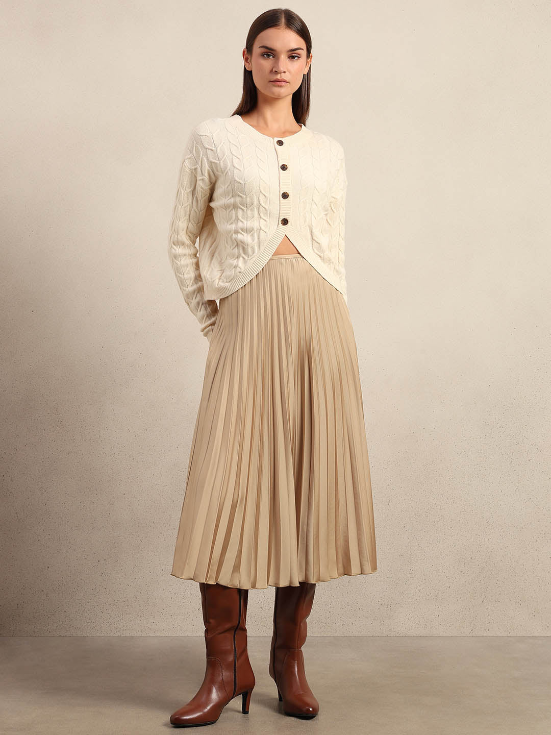 Cream Cable-Knit Cardigan