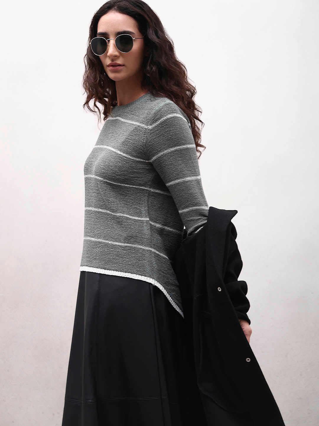 Striped Knitted Pullover - Green