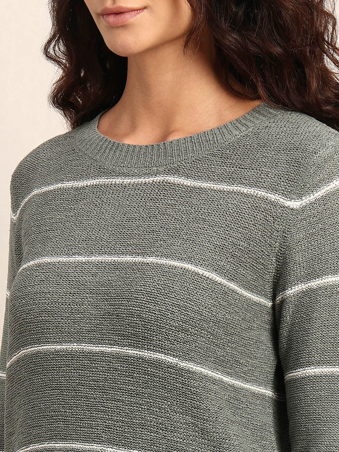 Striped Knitted Pullover - Green