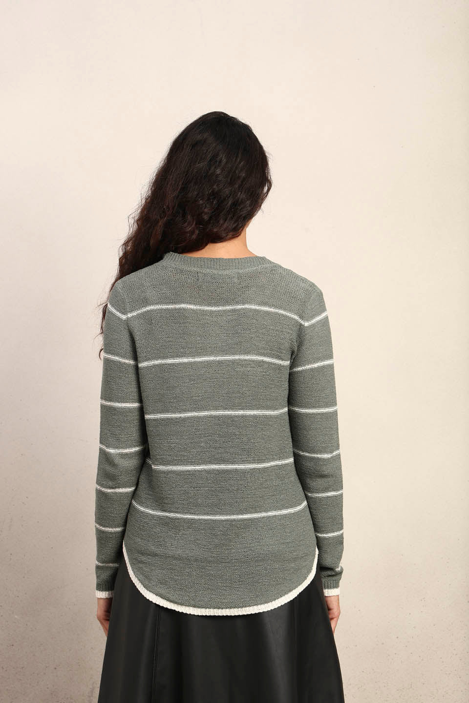 Striped Knitted Pullover - Green