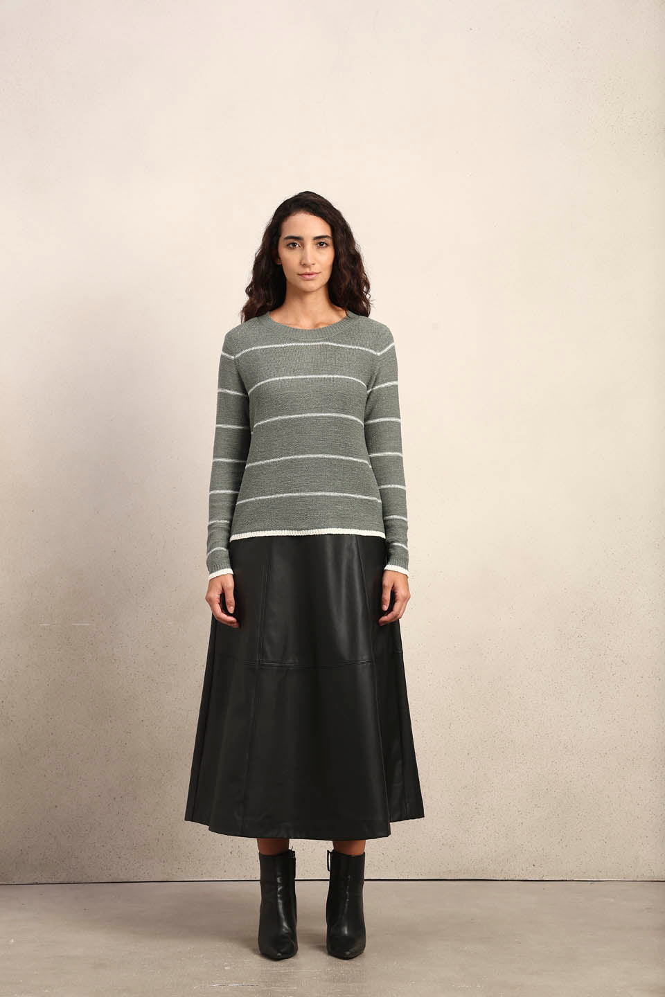 Striped Knitted Pullover - Green