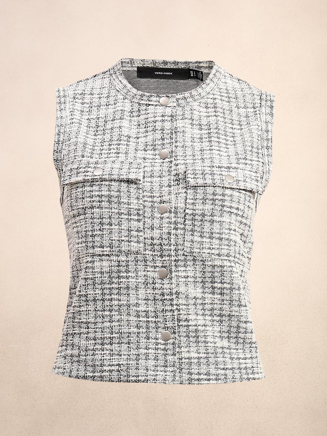 Grey Textured Sleeveless Knit Tops