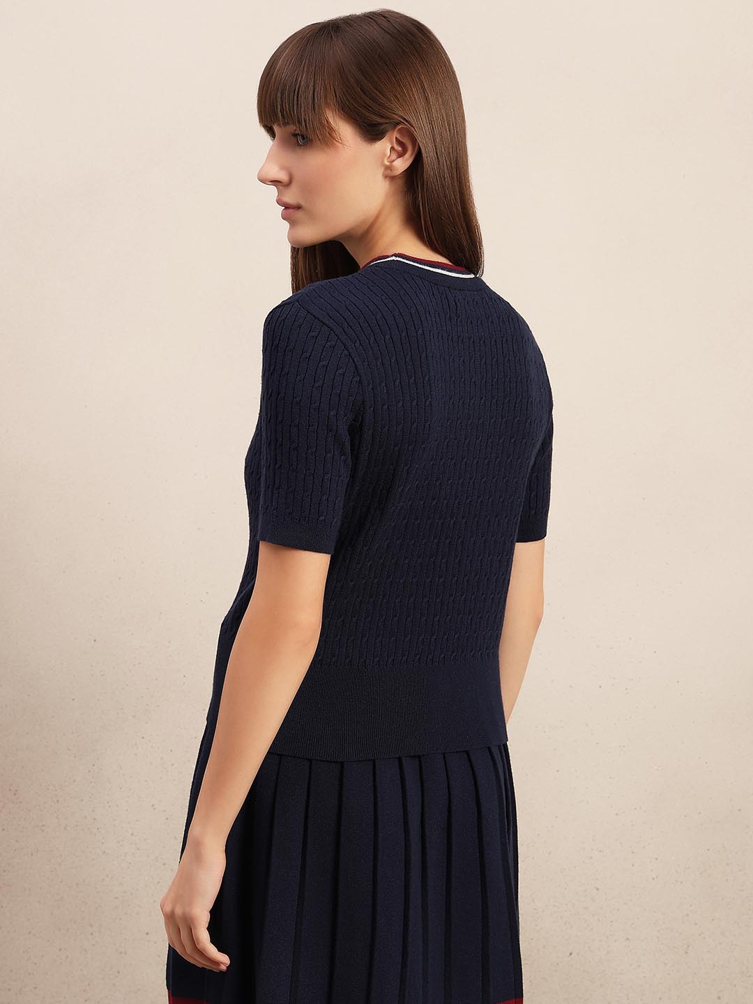 Navy Blue Textured Knitted Top