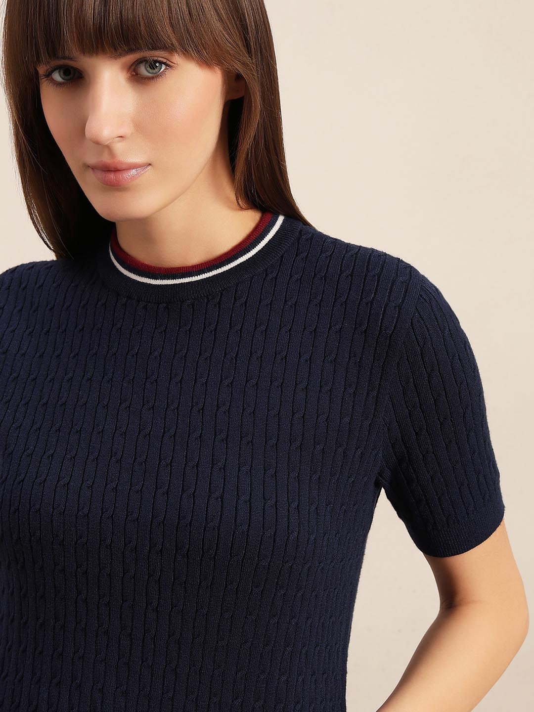 Navy Blue Textured Knitted Top