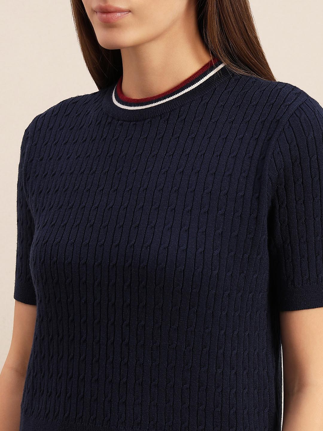 Navy Blue Textured Knitted Top