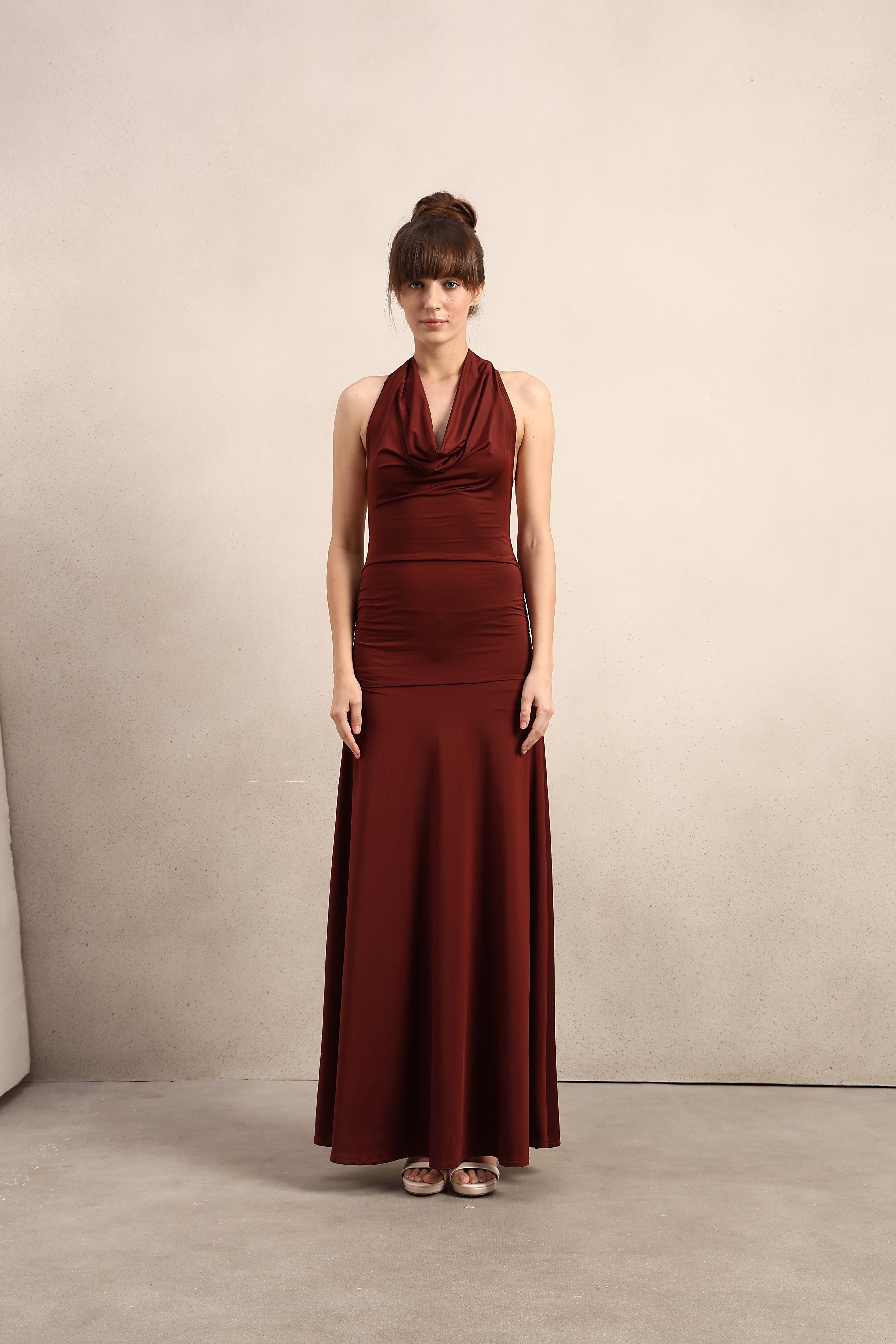 Cowl Halter Neck Maxi Dress