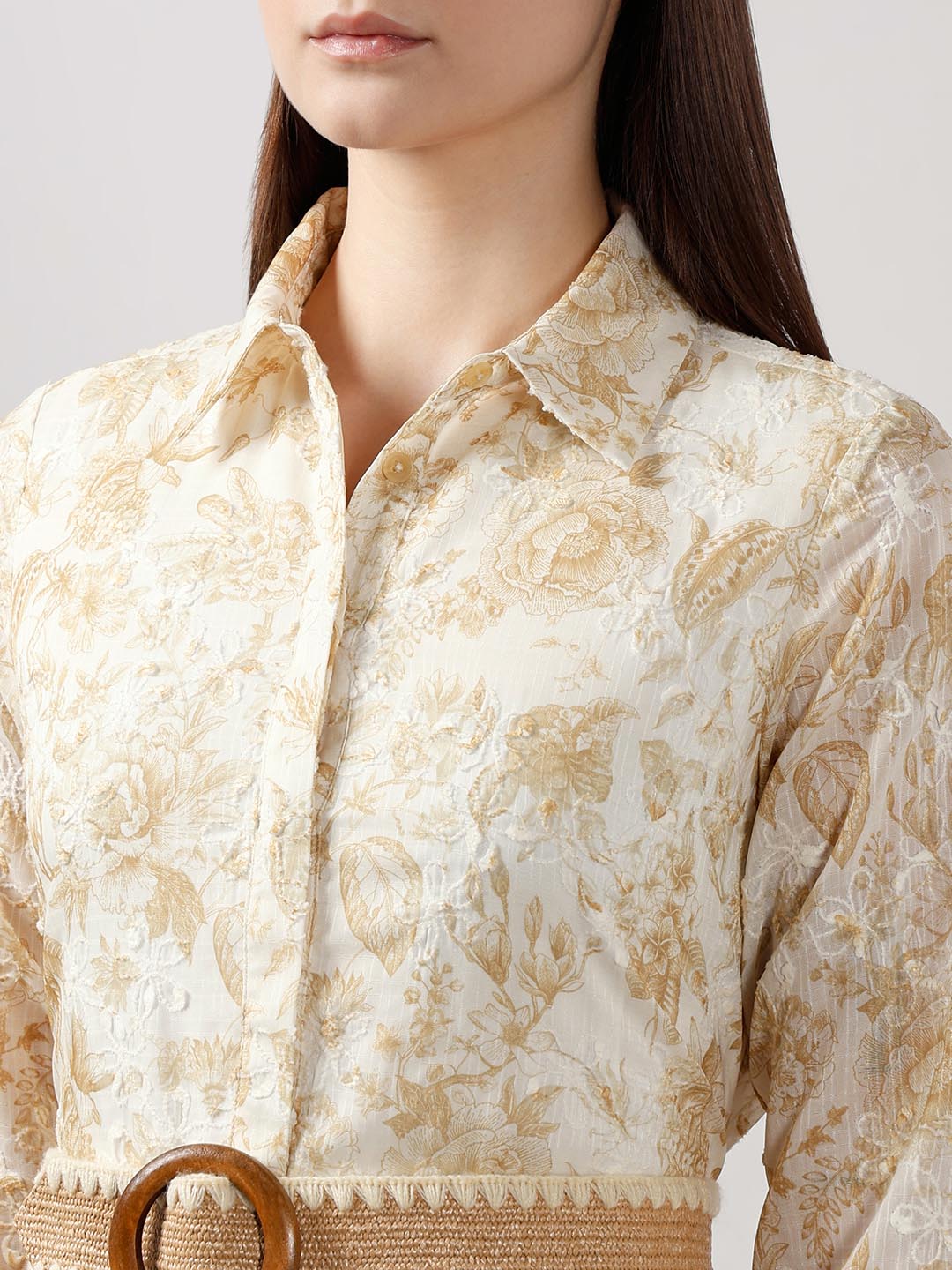 Vero Moda Ecru Jacquard Shirt Dress