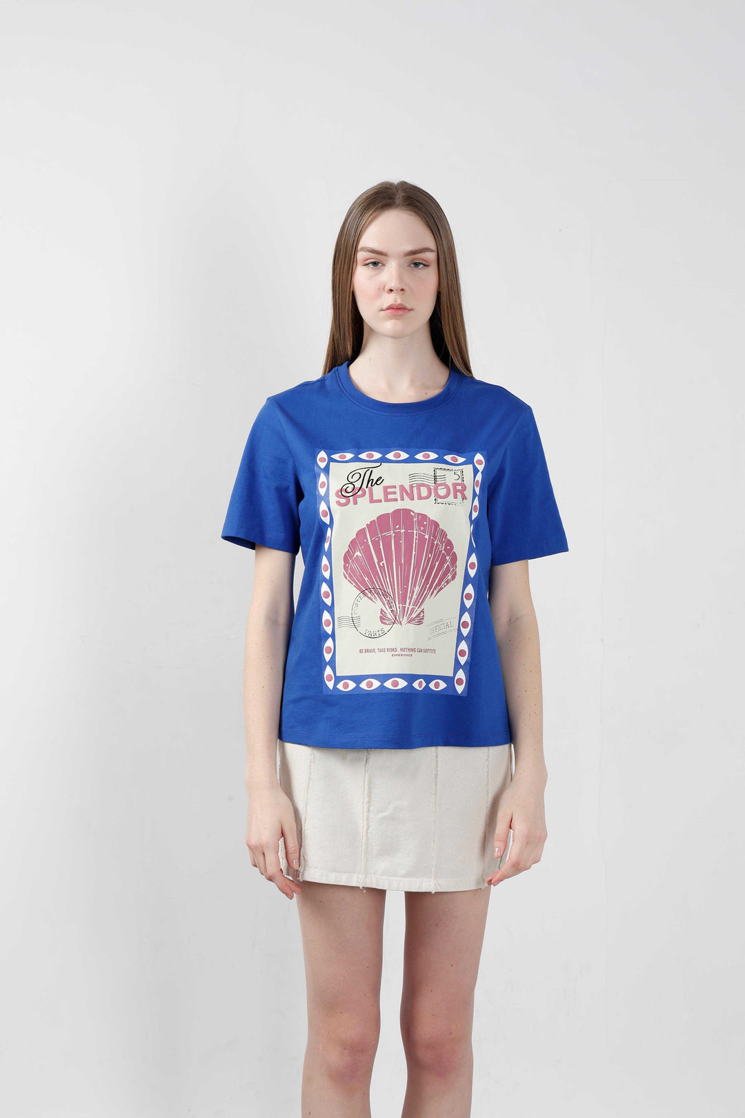 Vero Moda Blue Shell Stamp Cotton T-Shirt