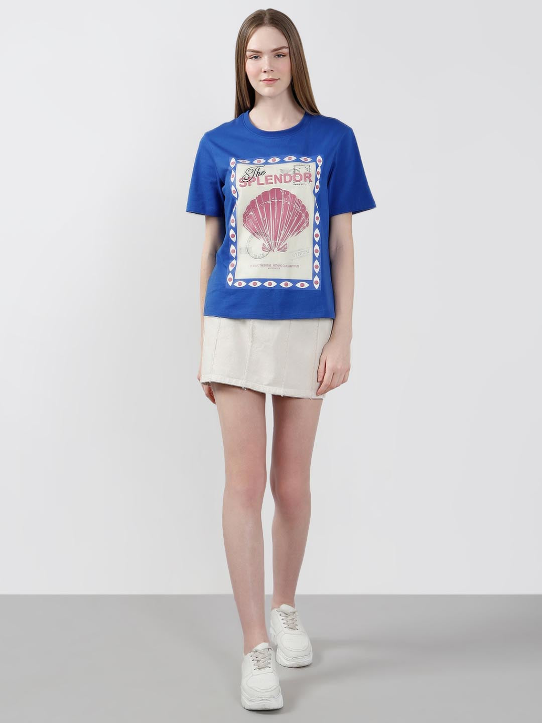 Vero Moda Blue Shell Stamp Cotton T-Shirt