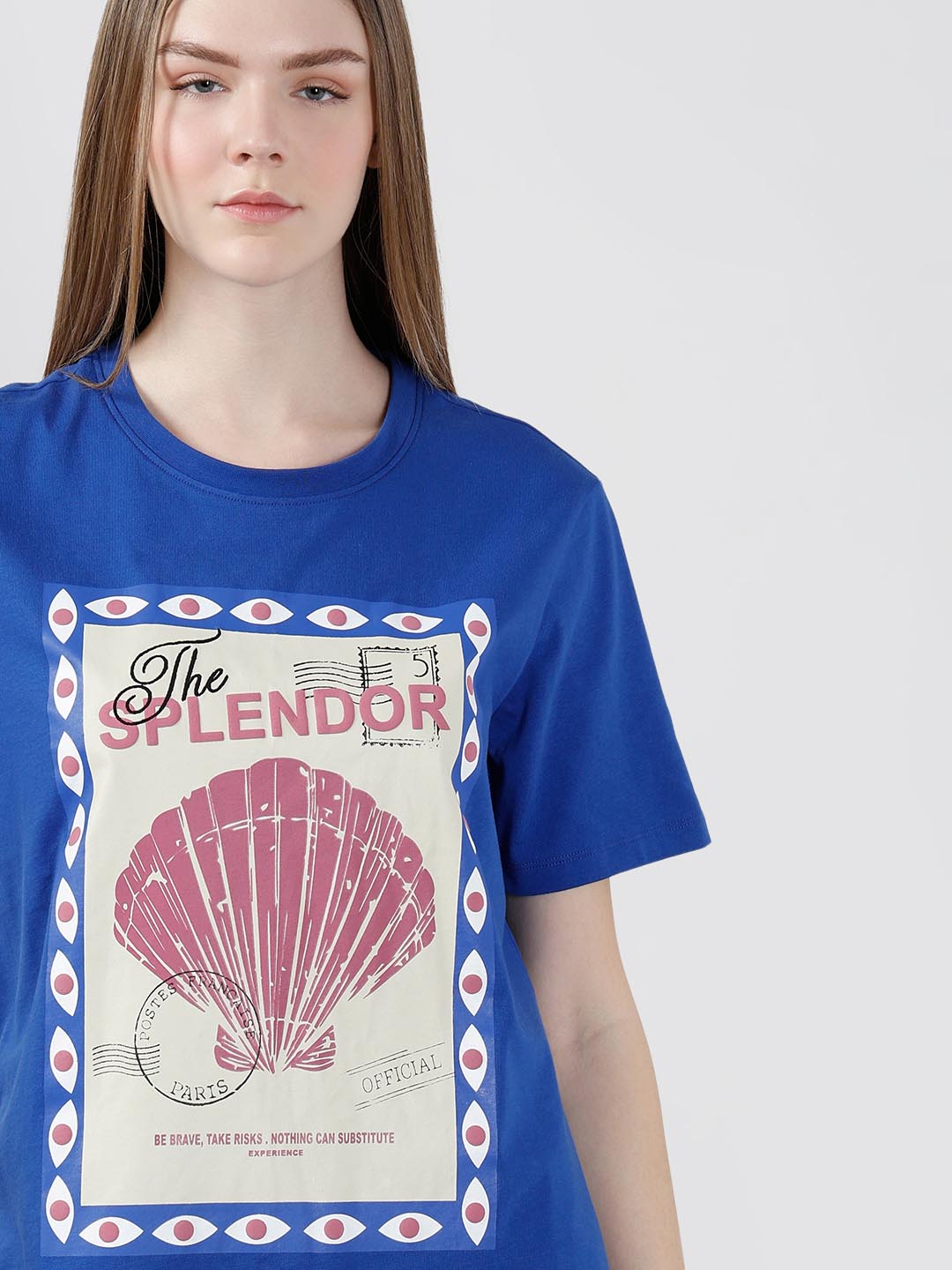 Vero Moda Blue Shell Stamp Cotton T-Shirt