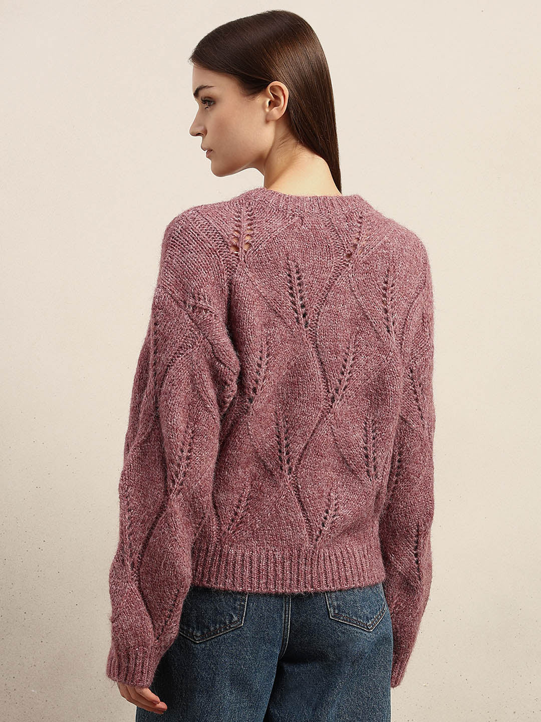 Stitch Detail O-Neck Sweater - Pink