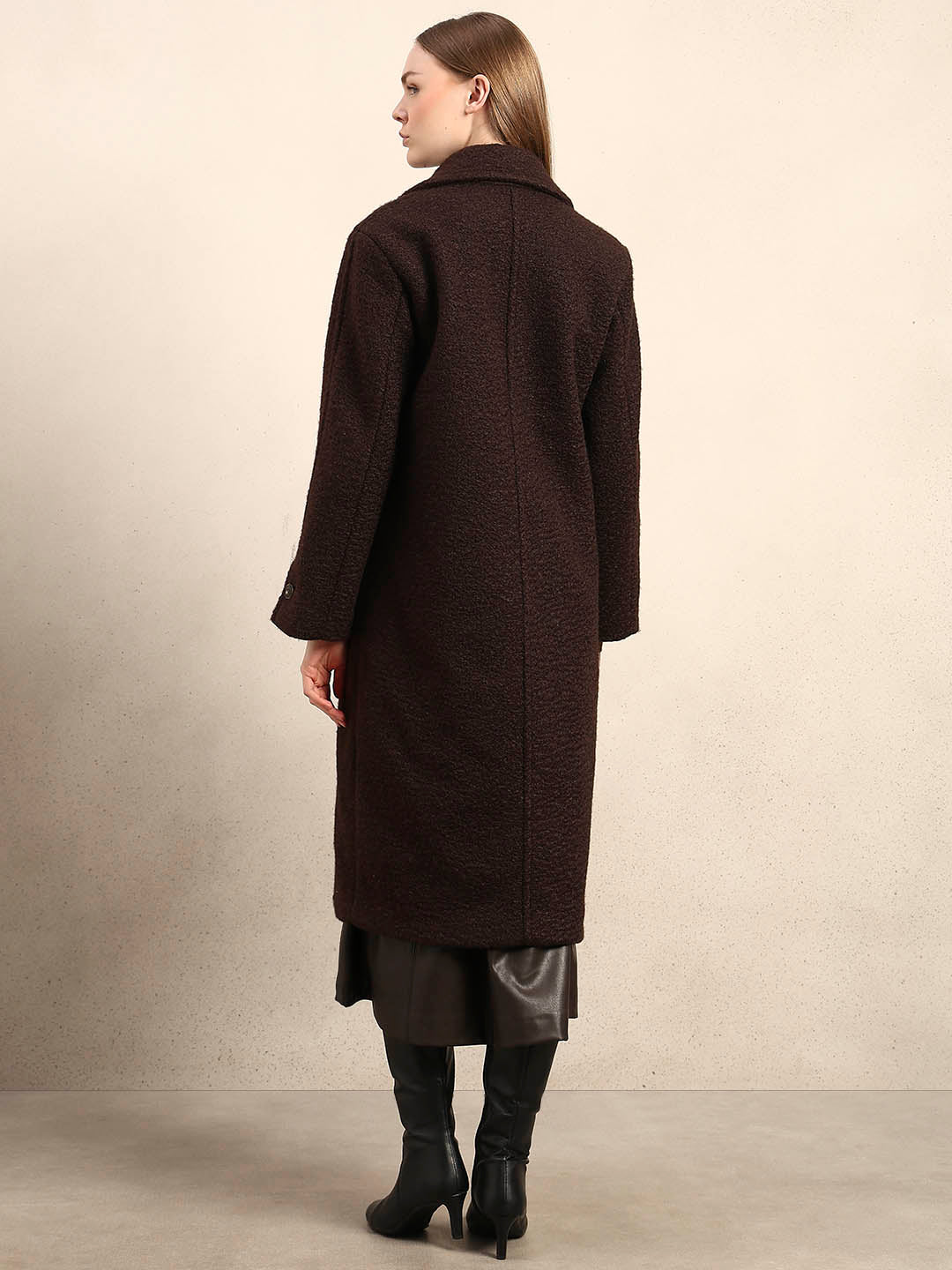 Longline Textured Coat - Brown