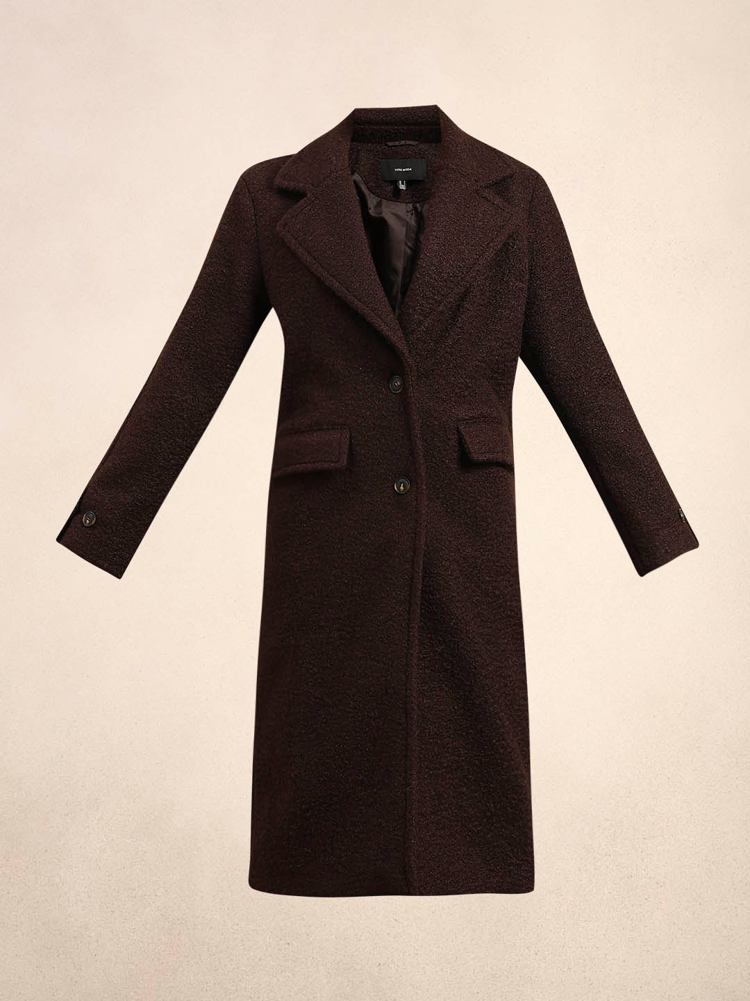 Longline Textured Coat - Brown