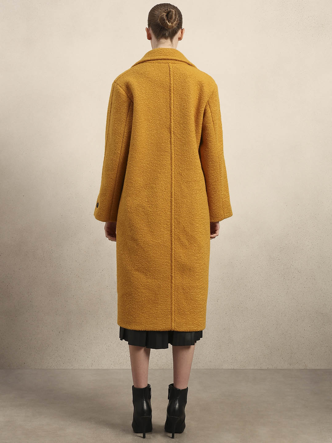 Longline Textured Coat - Yellow