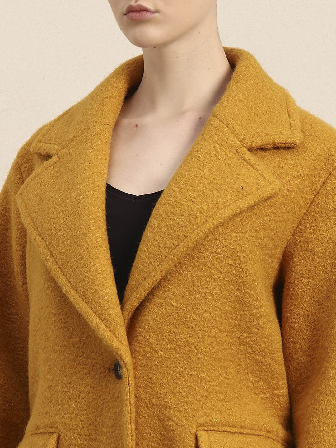 Longline Textured Coat - Yellow
