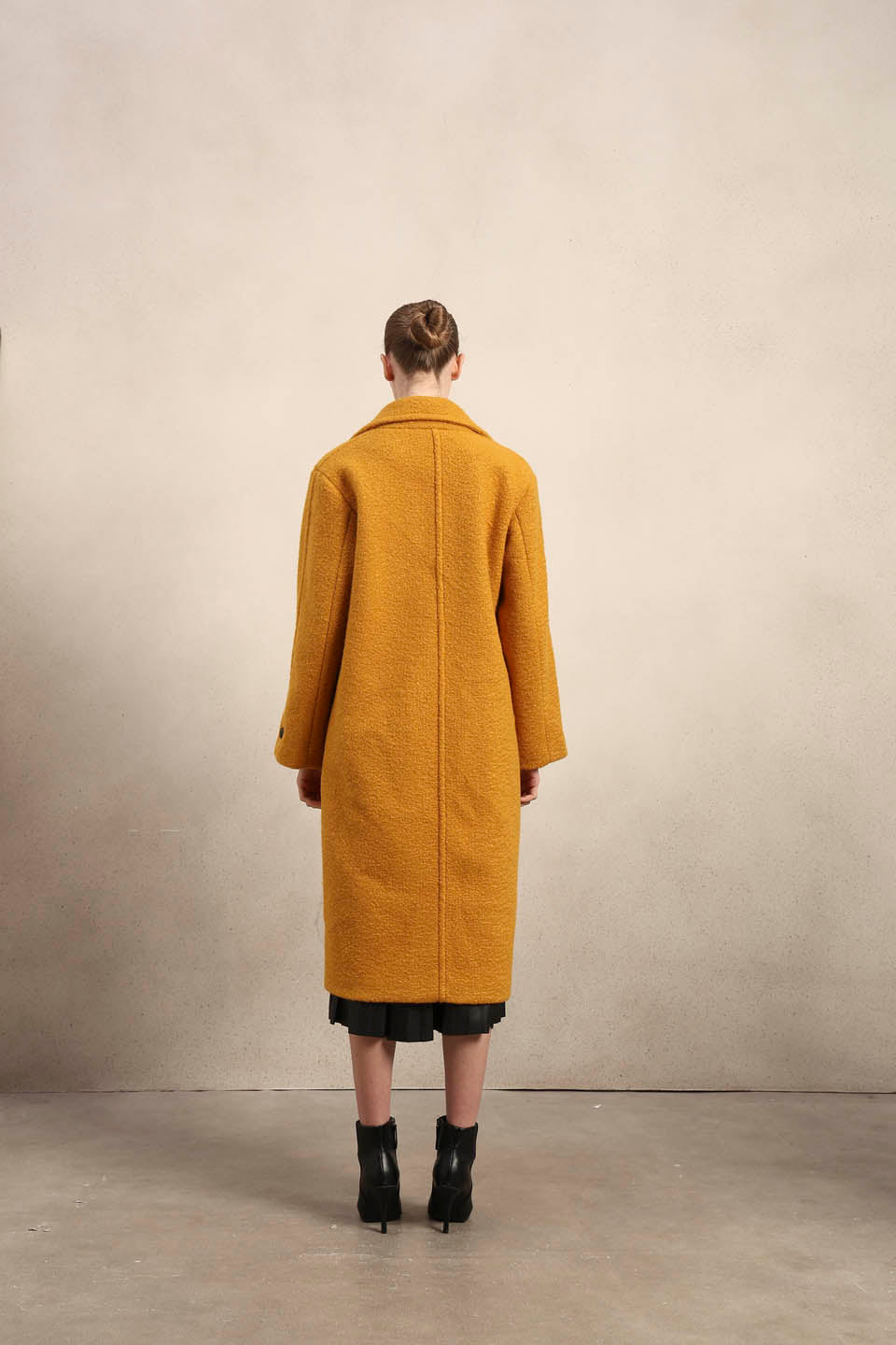 Longline Textured Coat - Yellow