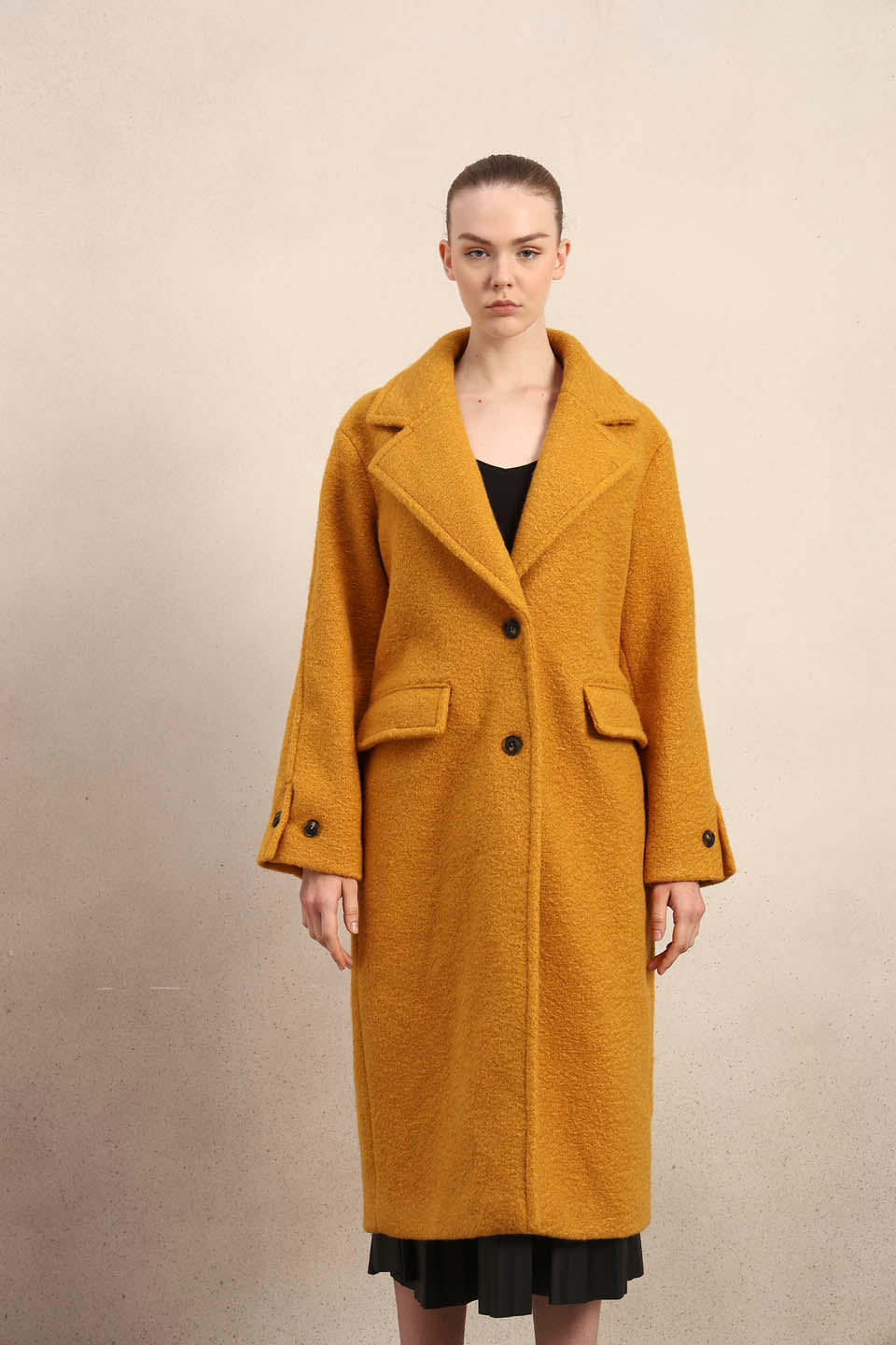 Longline Textured Coat - Yellow