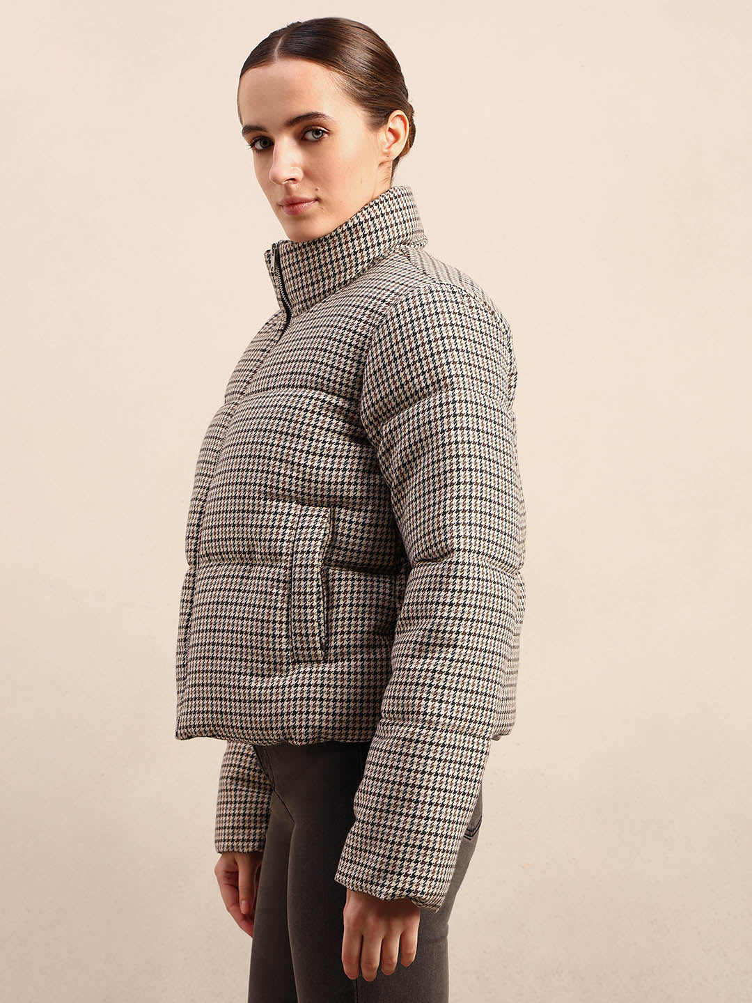 Brown houndstooth Puffer Jacket