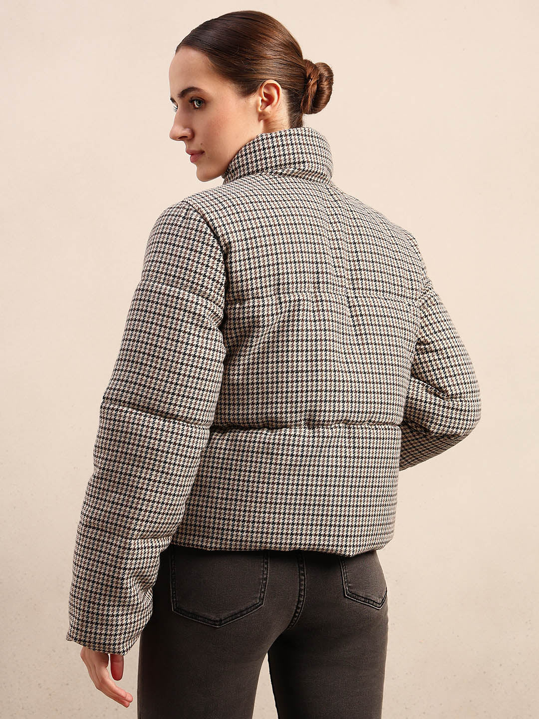Brown houndstooth Puffer Jacket