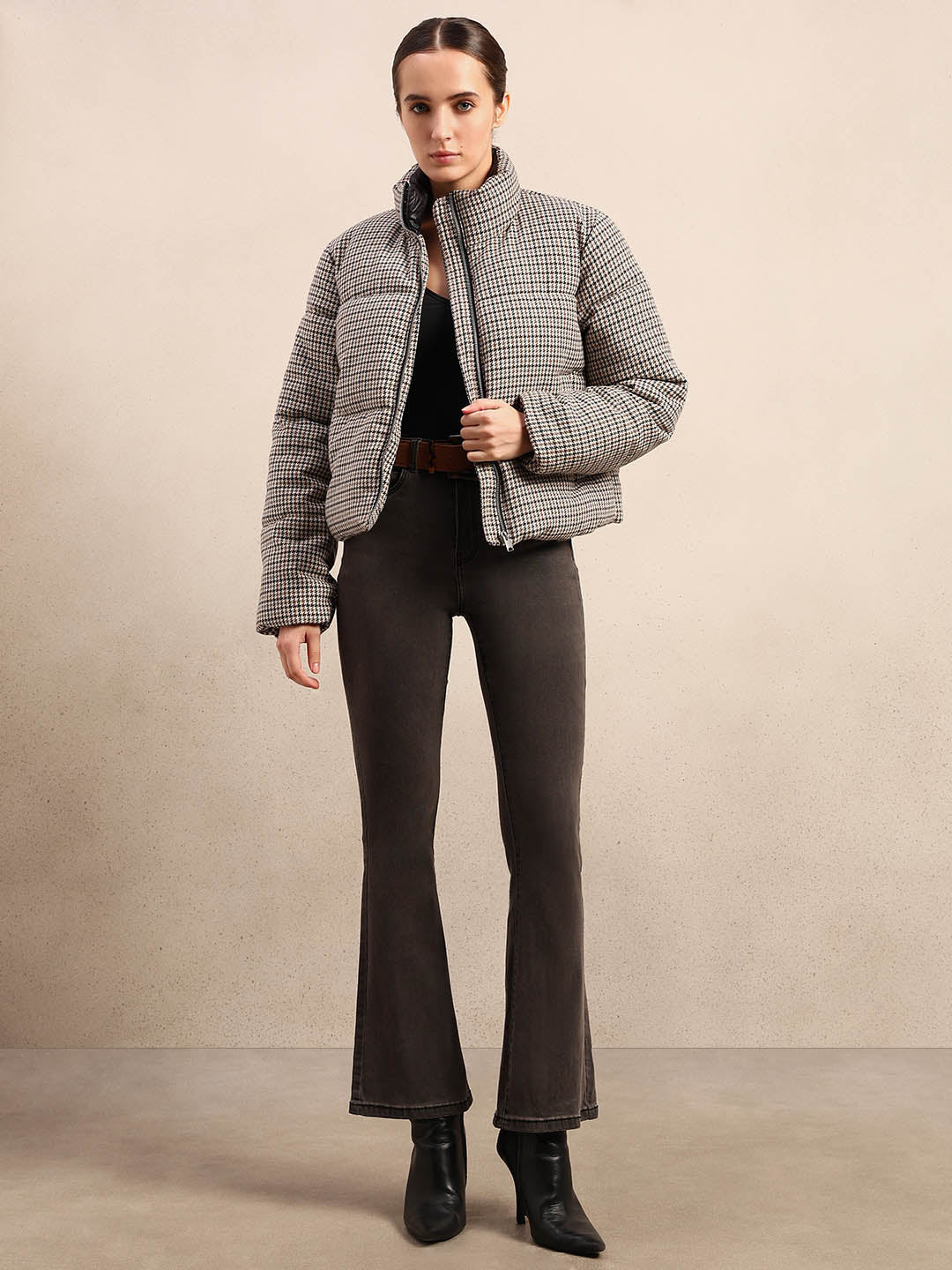 Brown houndstooth Puffer Jacket