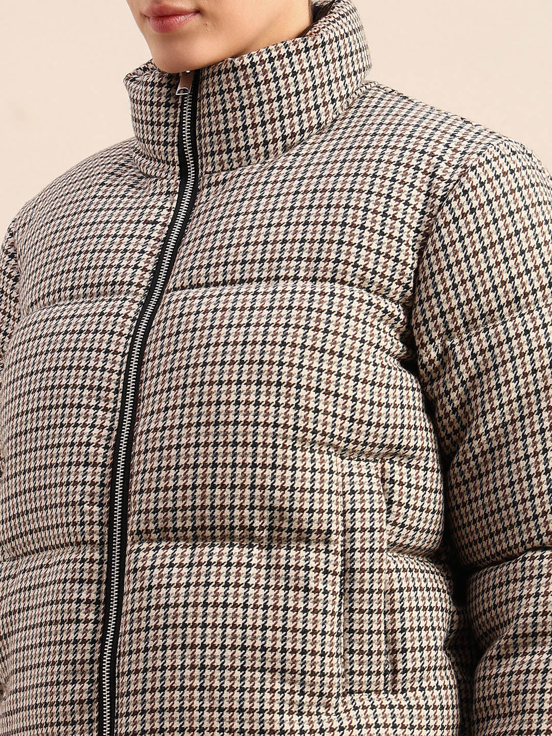 Brown houndstooth Puffer Jacket