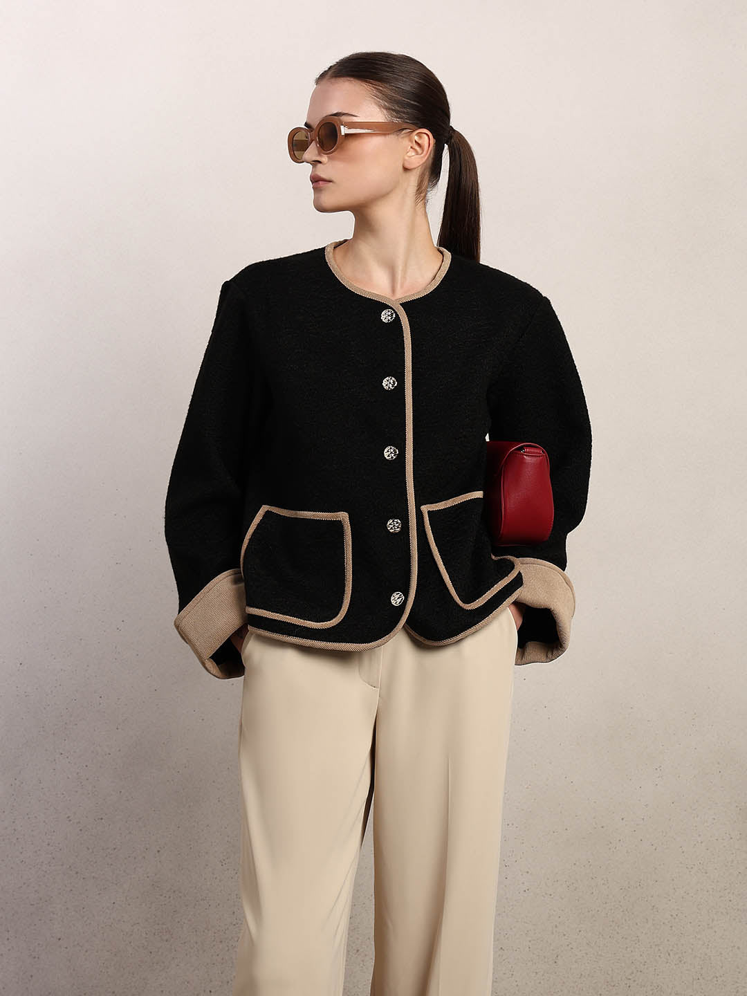 Black Contrast Trim Short Jacket