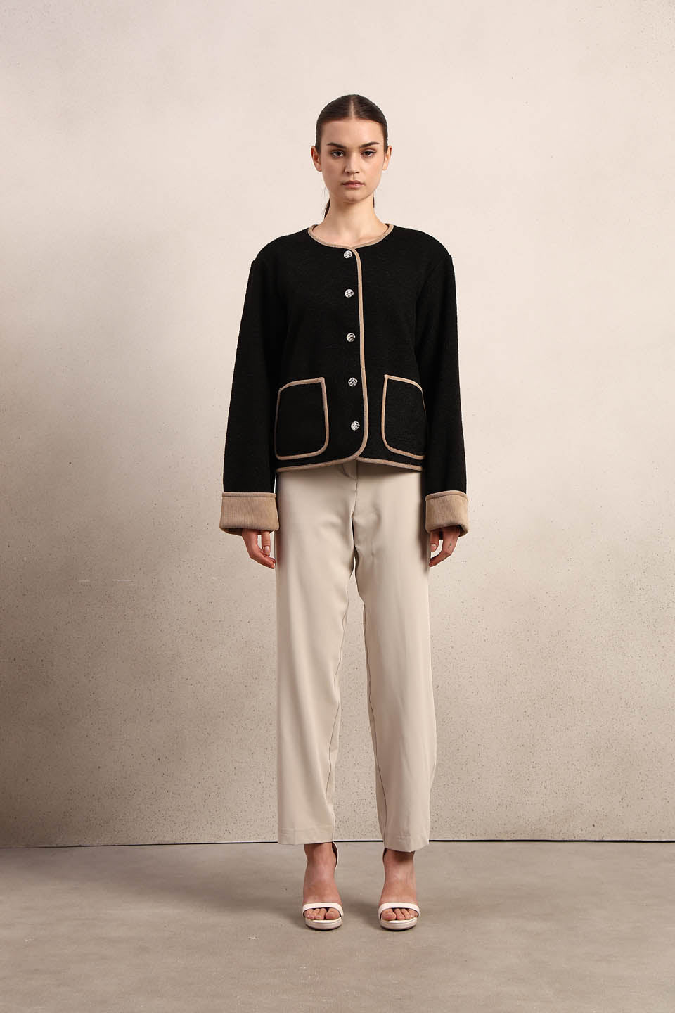 Black Contrast Trim Short Jacket