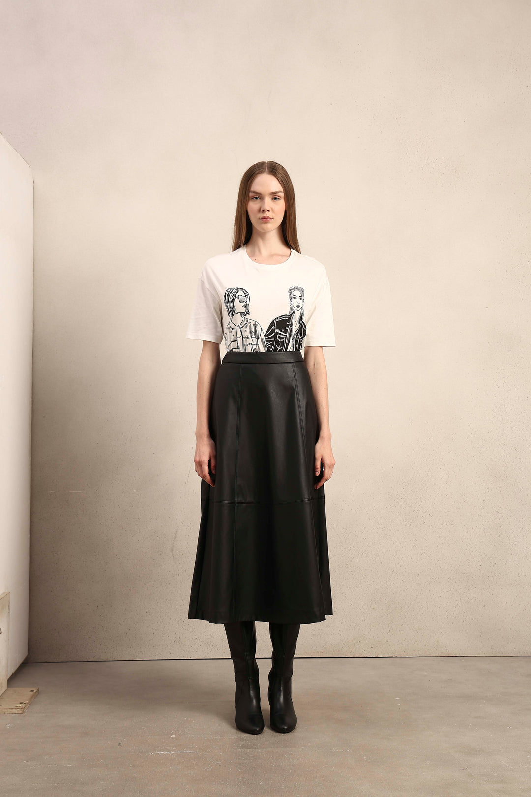 Faux Leather High Rise Skirt - Black