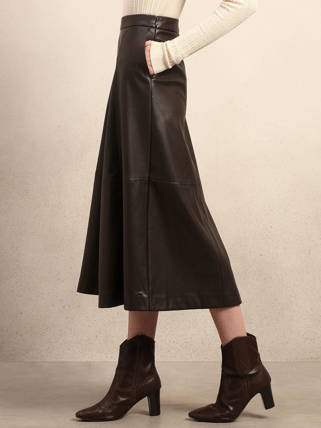 Faux Leather High Rise Skirt - Brown