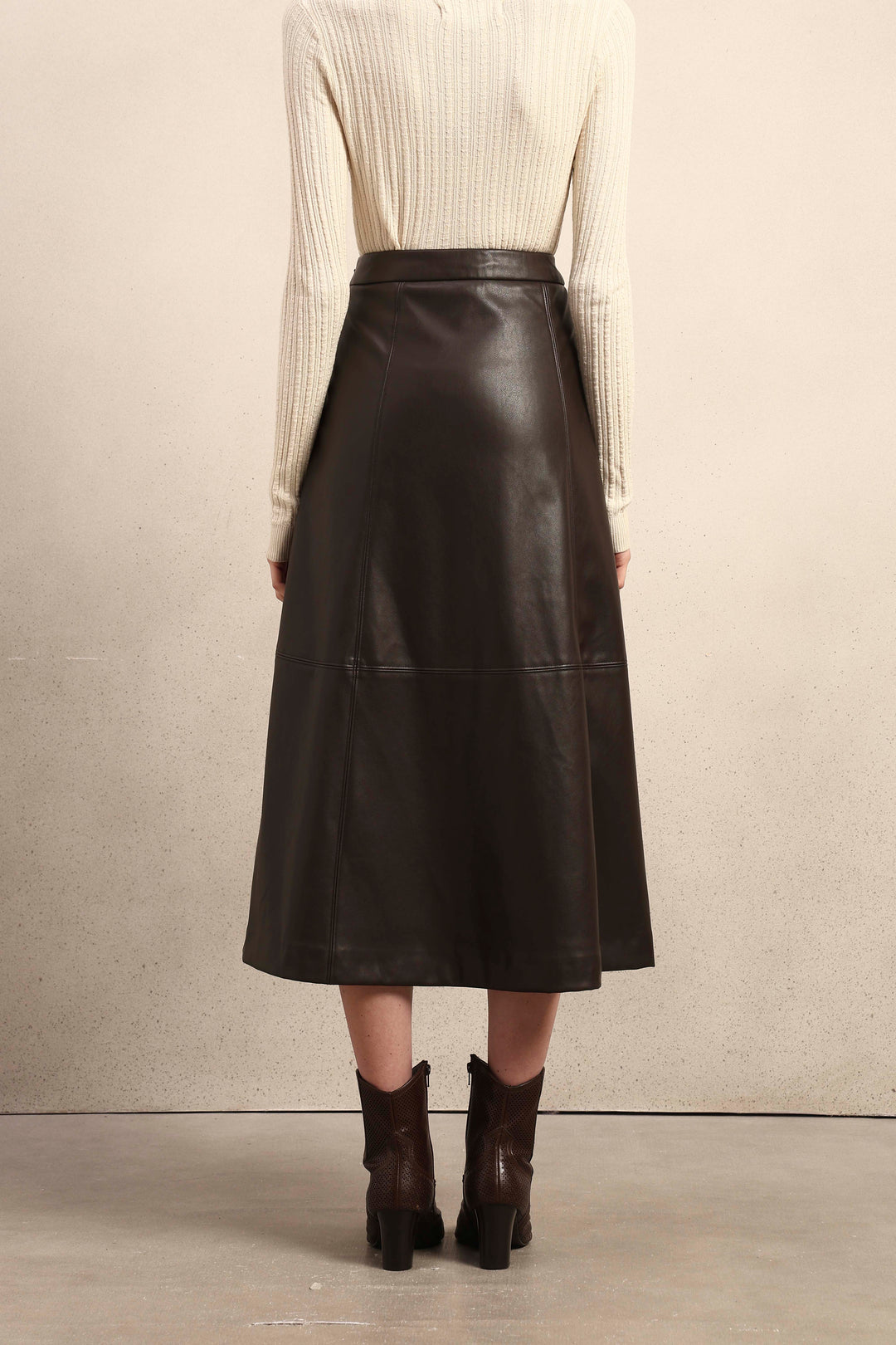 Faux Leather High Rise Skirt - Brown
