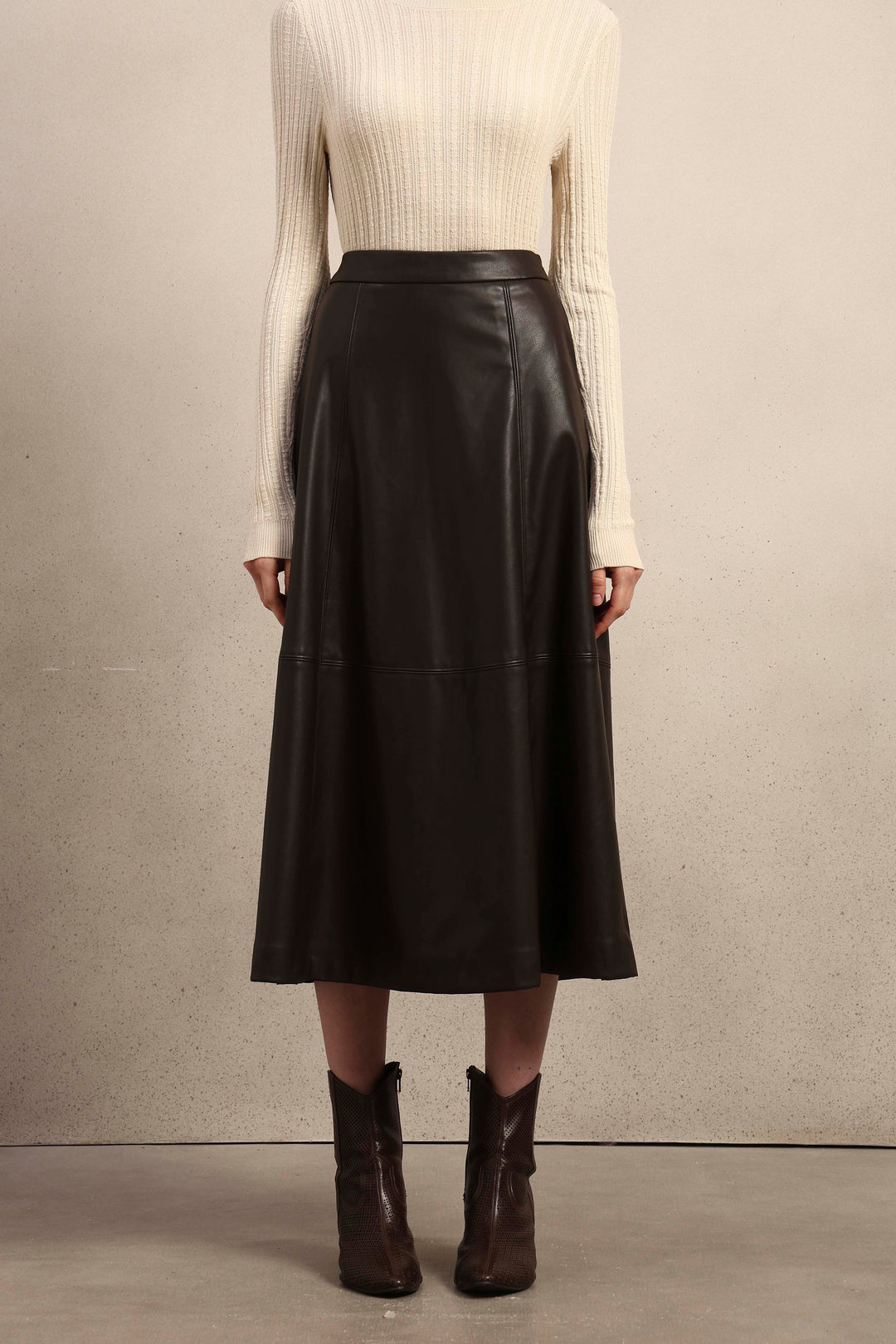 Faux Leather High Rise Skirt - Brown