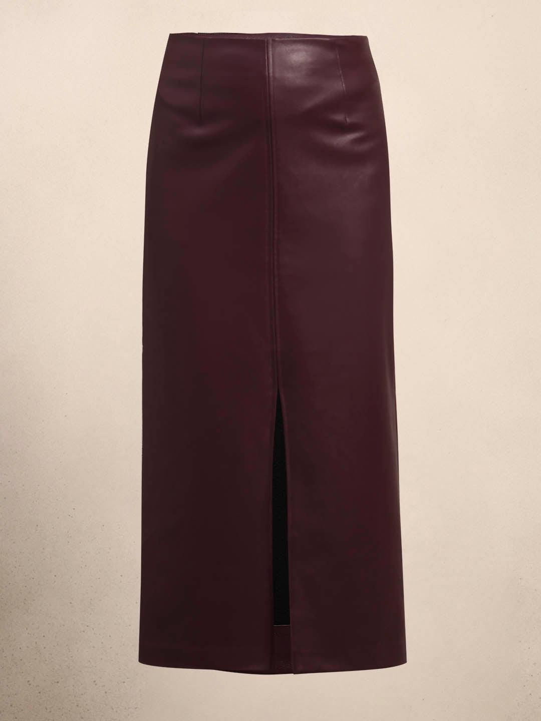 Faux Leather Front Slit Midi Skirt - Maroon