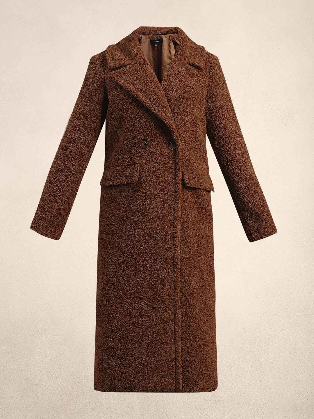 Brown Bouclé Double-Breasted Coat