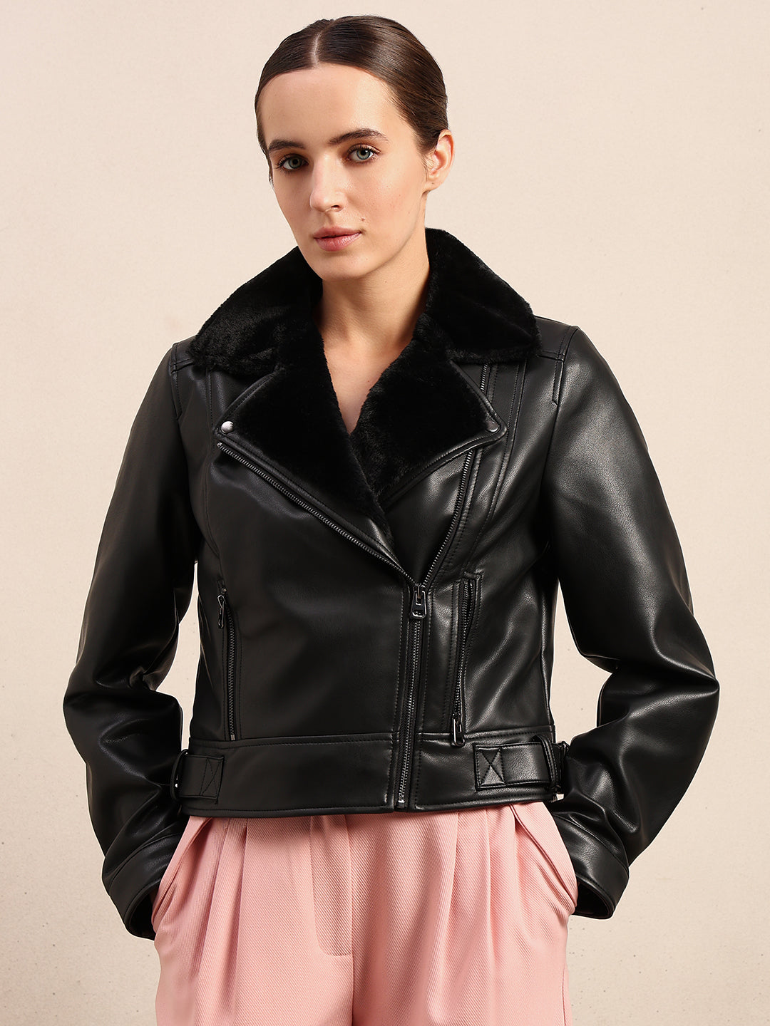 Black Coated Biker Jacket