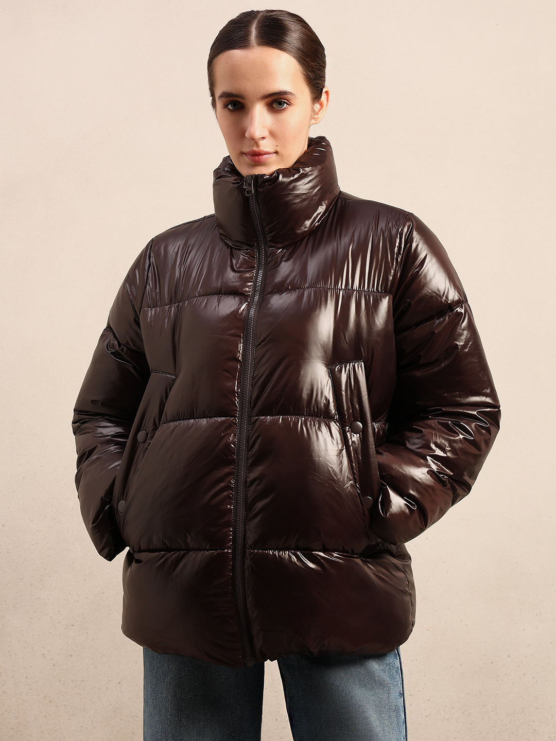 Dark Brown Short Puffer Jacket