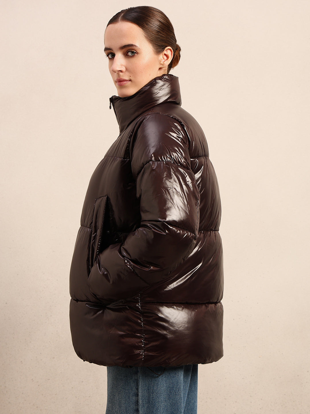 Dark Brown Short Puffer Jacket