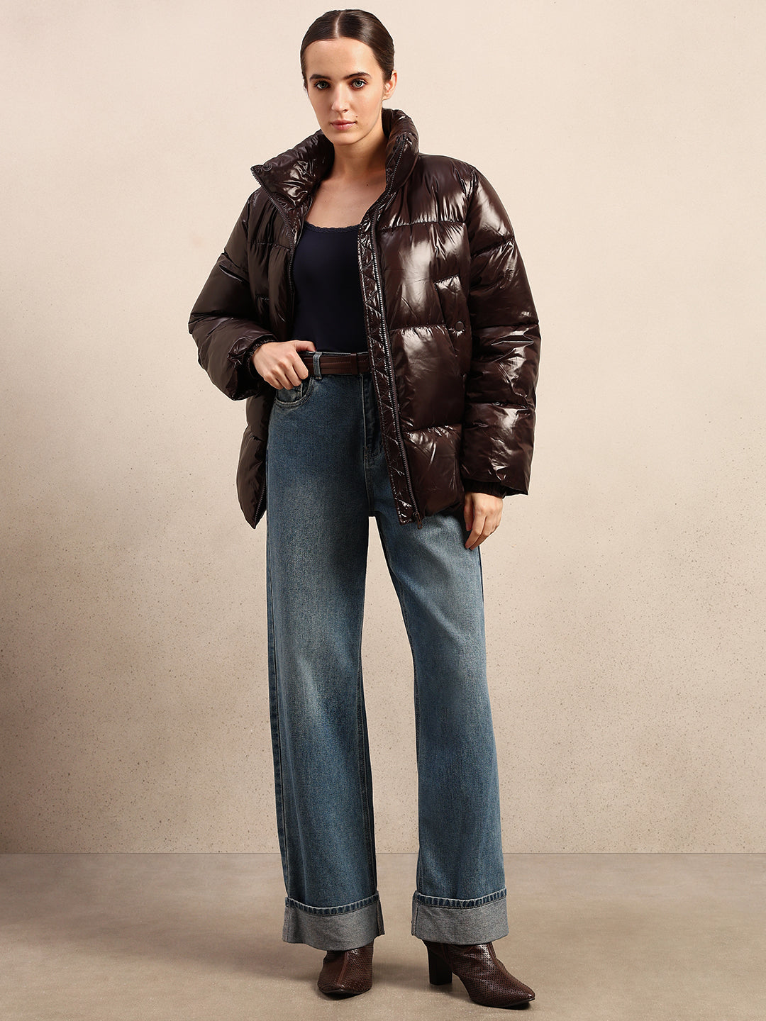 Dark Brown Short Puffer Jacket