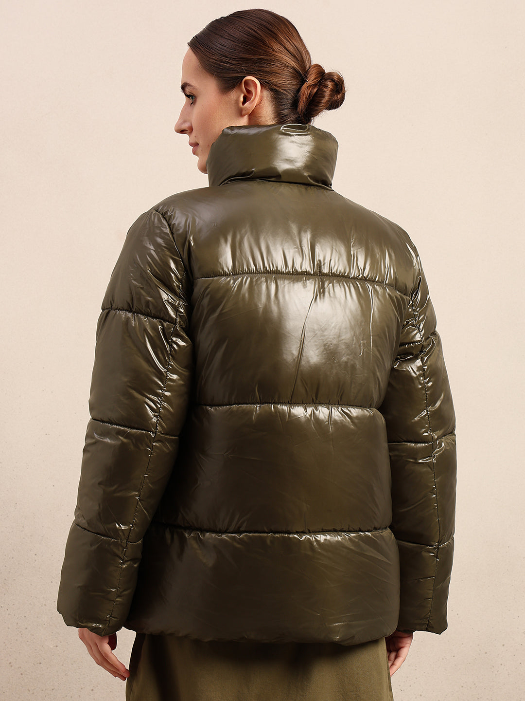 Olive Green Short Puffer Jacket