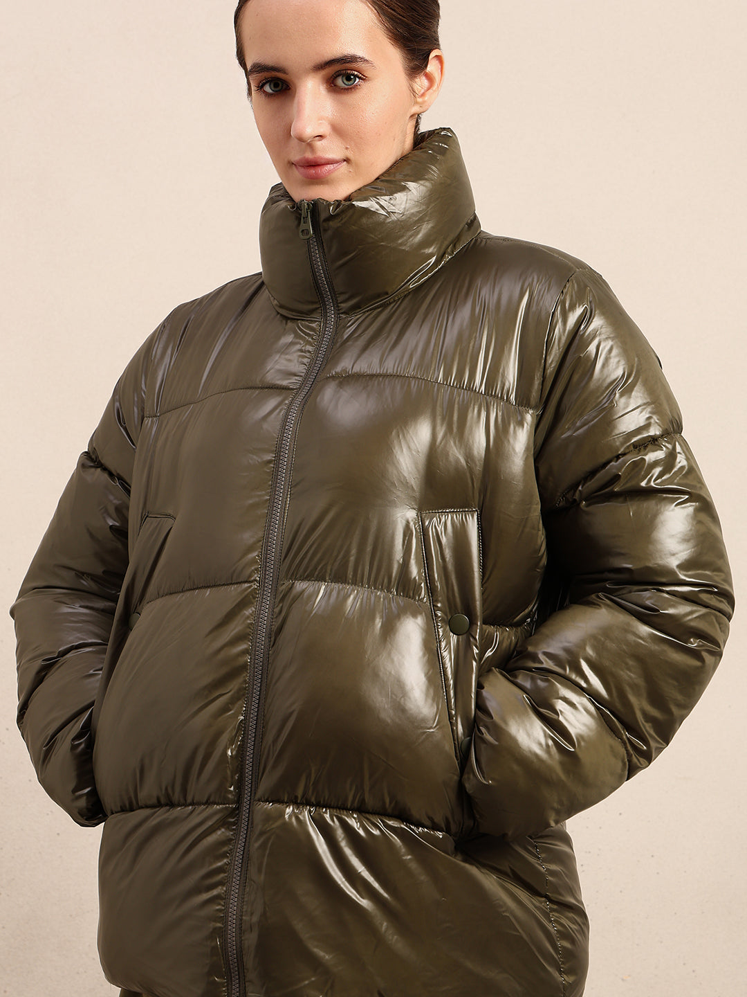 Olive Green Short Puffer Jacket