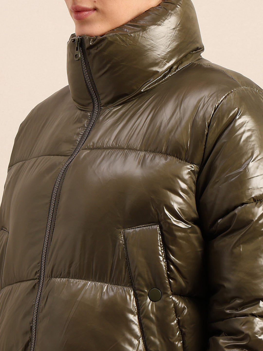 Olive Green Short Puffer Jacket