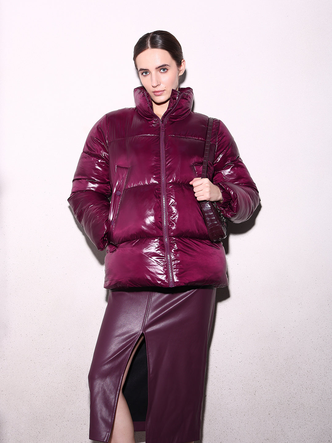 Maroon Short Puffer Jacket