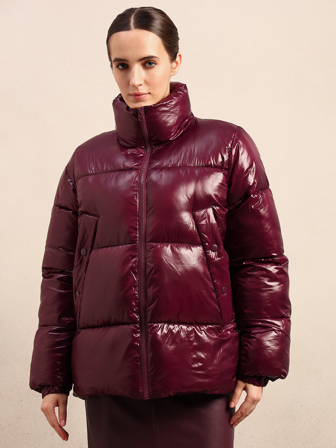 Maroon Short Puffer Jacket