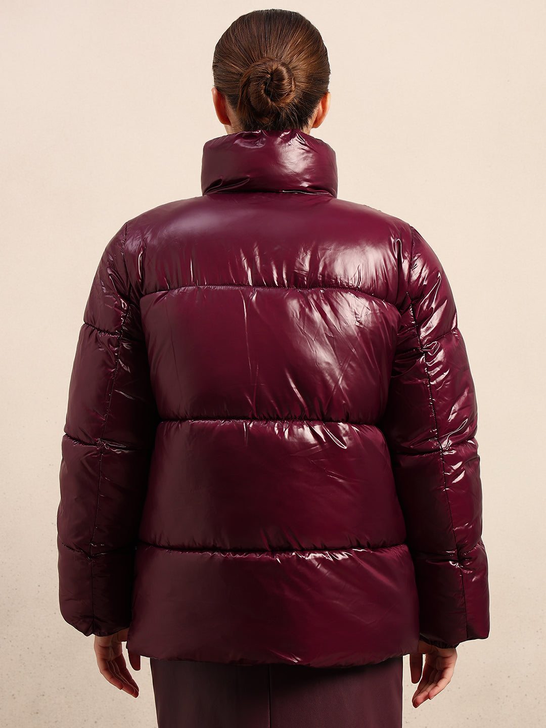 Maroon Short Puffer Jacket