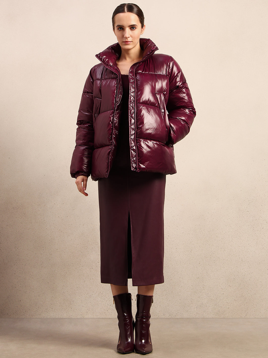 Maroon Short Puffer Jacket