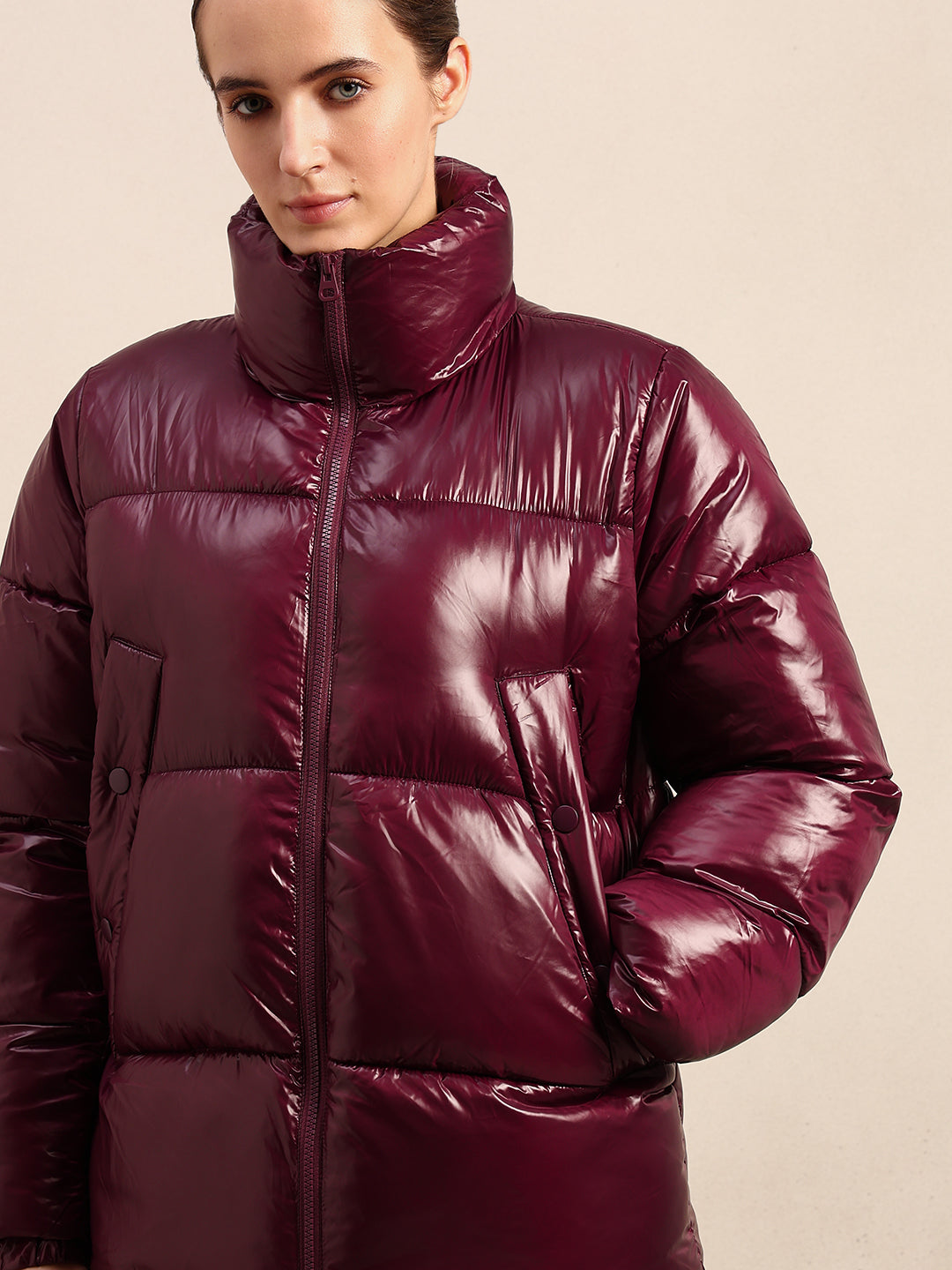 Maroon Short Puffer Jacket