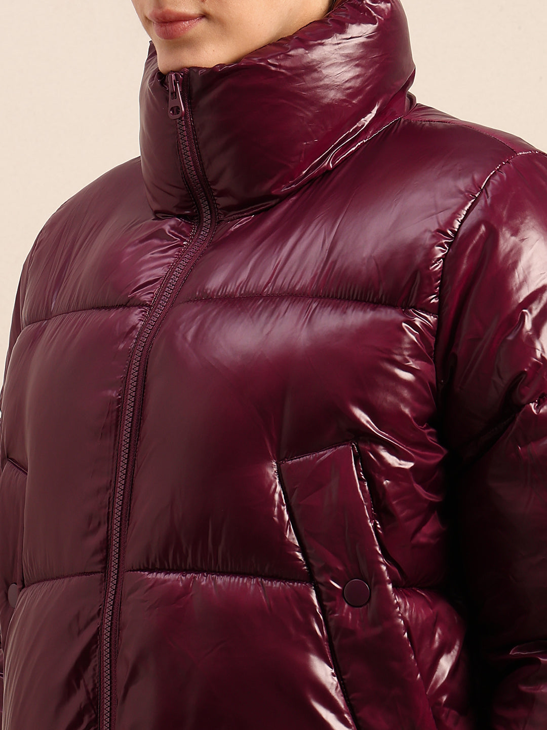 Maroon Short Puffer Jacket