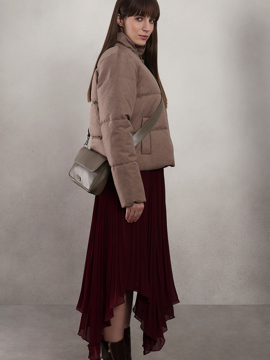 Taupe Hooded Puffer Jacket