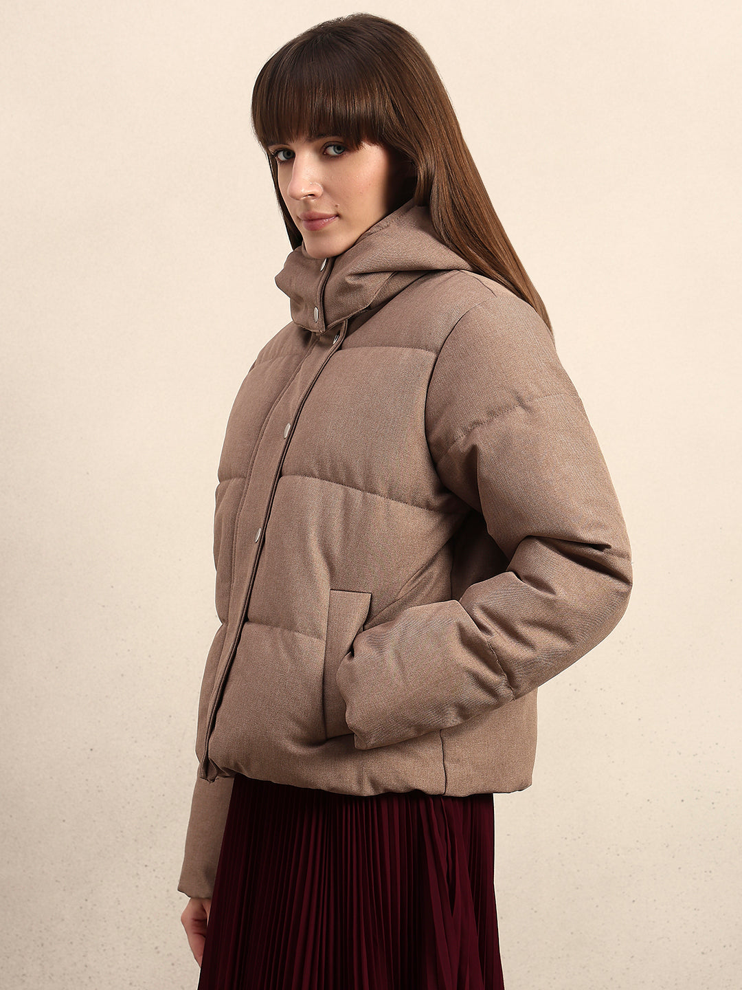 Taupe Hooded Puffer Jacket